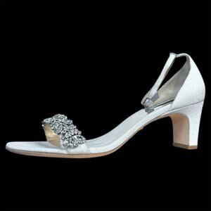 Badgley Mischka Silver Crystal Block Heel Sandals 10 Wedding Evening Bridal Shoe